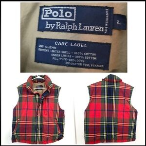 Vintage Polo Ralph Lauren Plaid Down Puffer Vest Tartan womens L 90s grail
